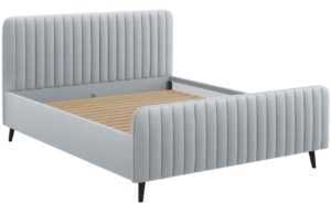 Světle šedá sametová dvoulůžková postel MICADONI Lily 140 x 200 cm