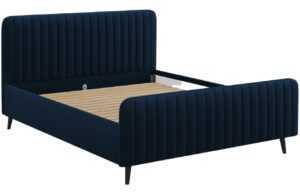 Tmavě modrá sametová dvoulůžková postel MICADONI Lily 140 x 200 cm