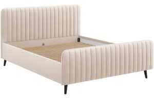 Béžová sametová dvoulůžková postel MICADONI Lily 160 x 200 cm