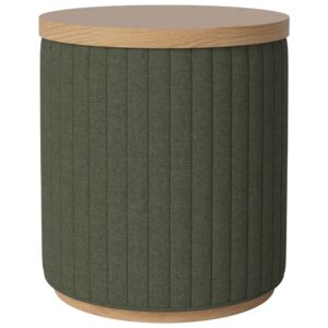 Bolia Tmavě zelený čalouněný taburet Rigato 40 cm s dubovým podnosem