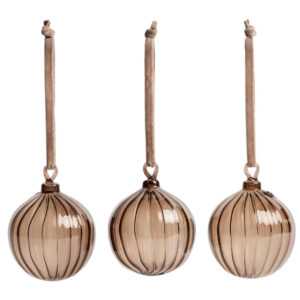 Kave Home Set tří hnědých skleněných vánočních ozdob Oranel 8 cm