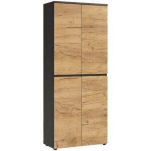 Germania Tmavě šedá kancelářská skříň Lissabon 197 x 80 cm s dubovým dekorem