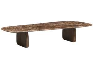 Kave Home Hnědý mramorový konferenční stolek Pirita 147 x 65 cm s tmavou podnoží