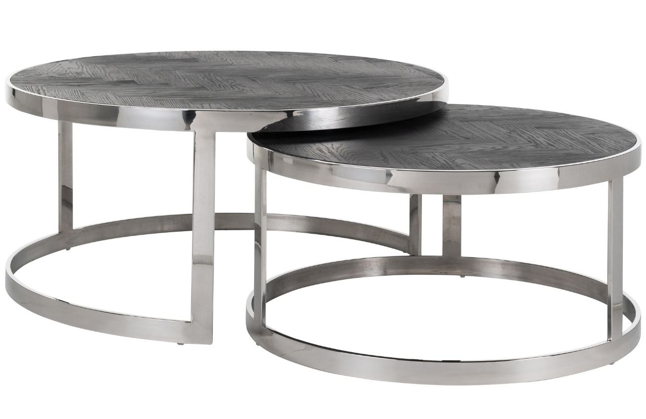 Richmond Černo-stříbrný dubový set konferenčních stolků Blackbone 74/92 cm