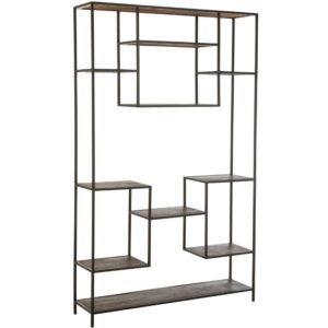 Tmavě hnědý dřevěný regál J-line Roni 196 x 120 cm