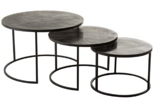 Set tří černých kovových konferenčních stolků J-line Hugle 76/59/50 cm