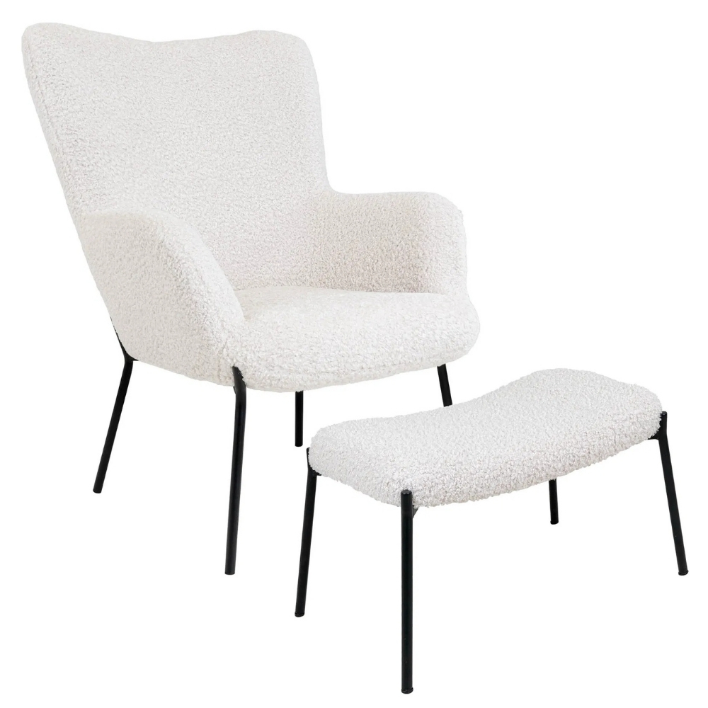 Nordic Living Bílé křeslo Glassy s podnožkou