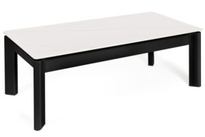 Somcasa Bílý keramický rozkládací konferenční stolek Roland 120 x 60 cm s černou podnoží