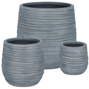 Bizzotto Šedý set tří keramických zahradních květináčů Strips Ø22/32/44 cm