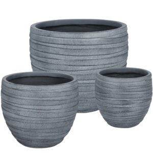 Bizzotto Šedý set tří keramických zahradních květináčů Strips Ø27/36/46 cm