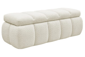 Bobochic Paris Bílá bouclé lavice Denali 144 cm s úložným prostorem