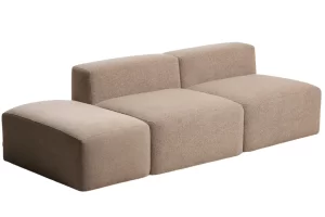 Kave Home Hnědá trojmístná pohovka Blok 240 cm s pufem