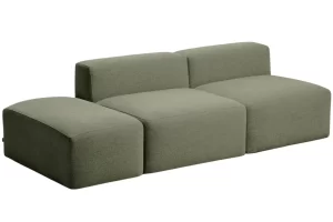 Kave Home Zelená trojmístná pohovka Blok 240 cm s pufem