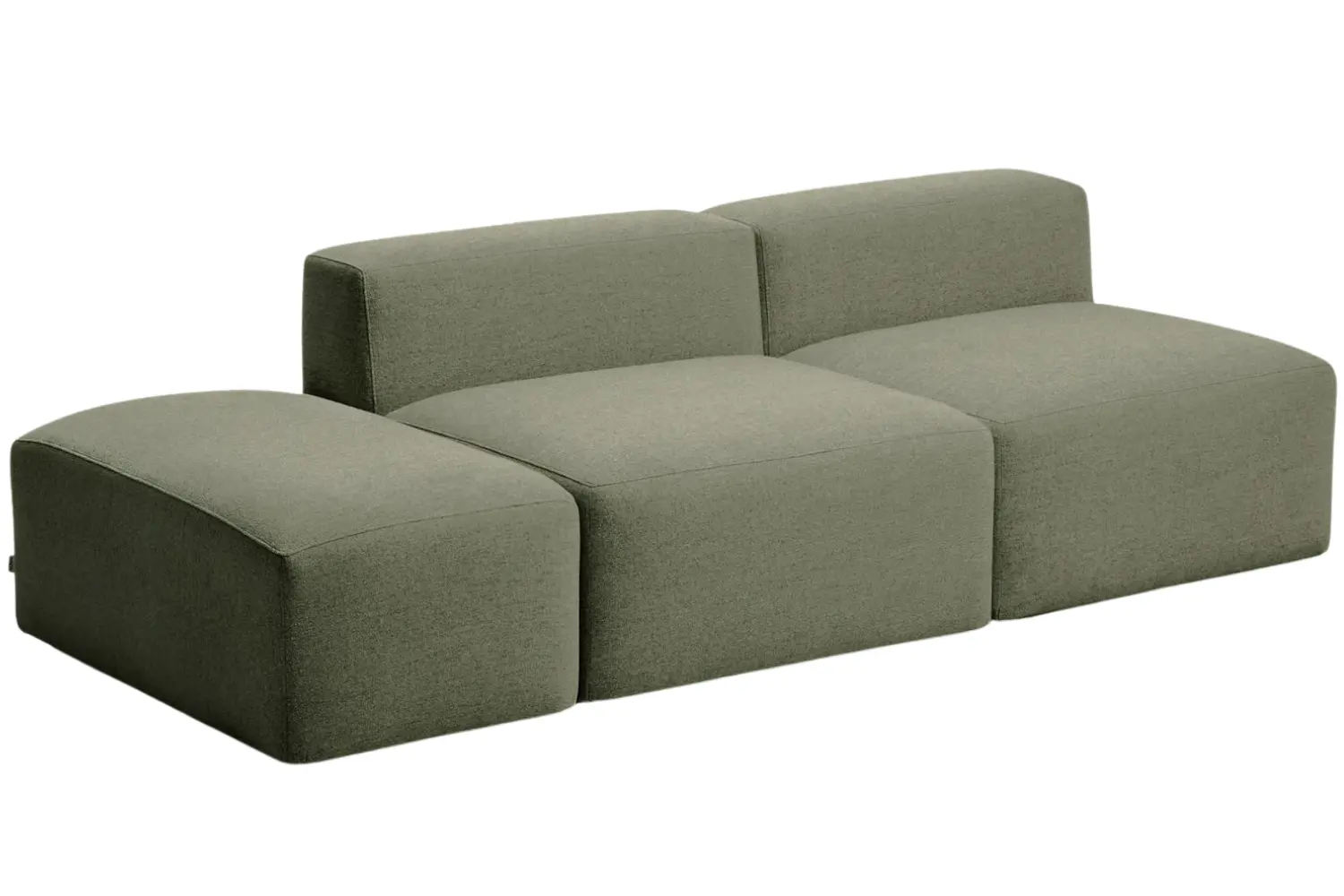 Kave Home Zelená trojmístná pohovka Blok 240 cm s pufem