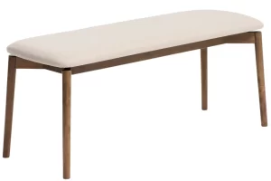 Kave Home Hnědá dřevěná lavice Evera 122 cm s čalouněným sedákem