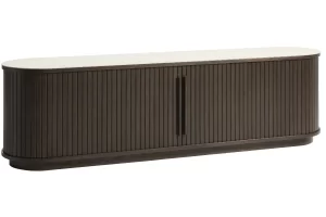 Unique Furniture Tmavý dubový TV stolek Enna 180 x 40 cm s keramickou deskou