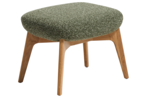 Kave Home Zelená čalouněná podnožka Adiran 51 x 40 cm s dubovou podnoží