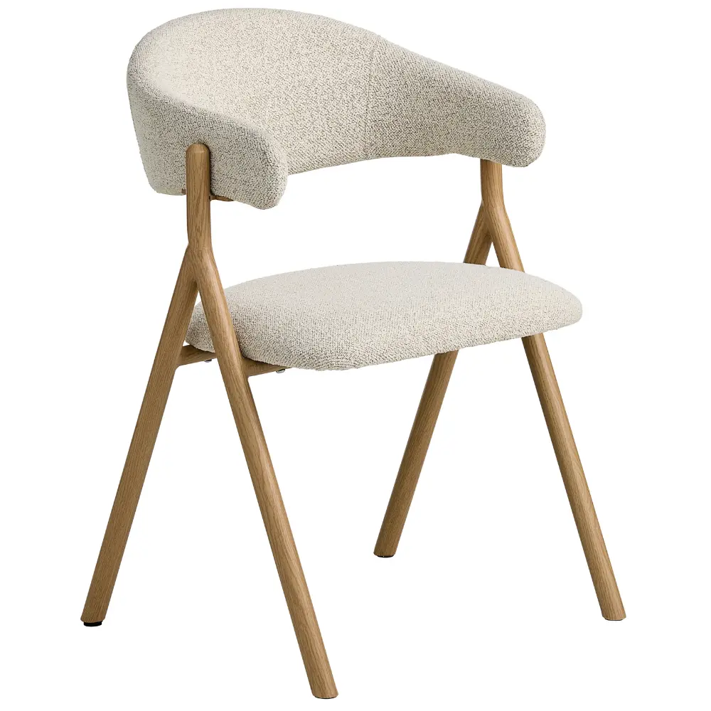 Unique Furniture Krémová bouclé jídelní židle Frances s dubovým dekorem